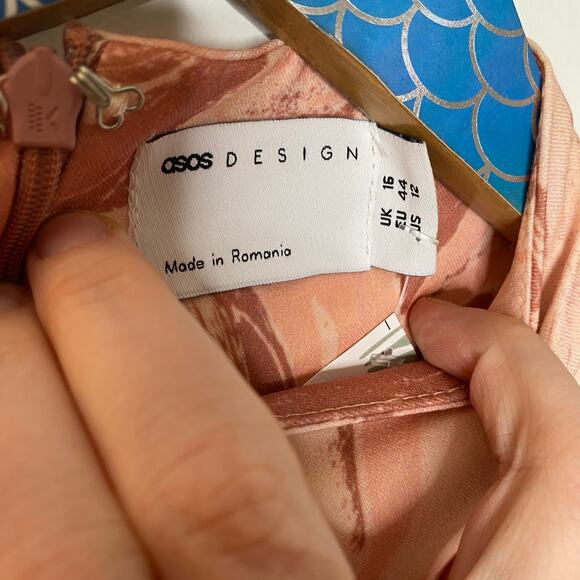 ASOS DESIGN Structured Pink Swirl Print Maxi Dress Seam Detail Size 12 - Picture 5 of 8